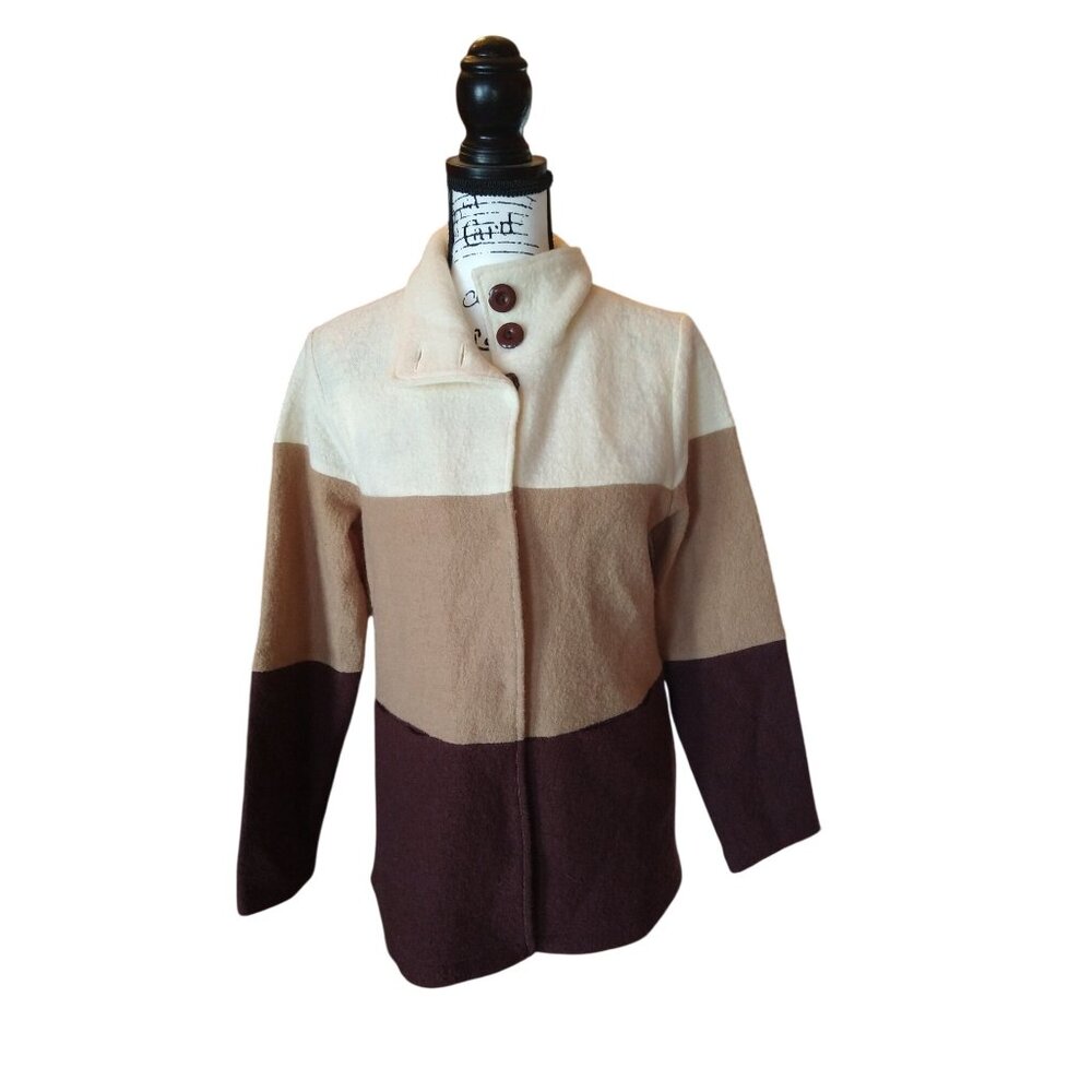 Vintage Appleseed Colorblock Wool Coat With Button Closure & Stand Collar - Size - Picture 2 of 11
